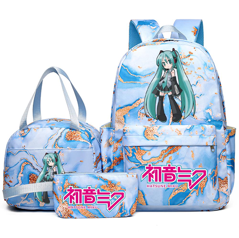 3Pcs/set Anime Hatsune Miku Printed Backpack Handbag Pencil Case for Teenager Student Bookbag Schoolbag Women Large Capacity Waterproof Travel Bag