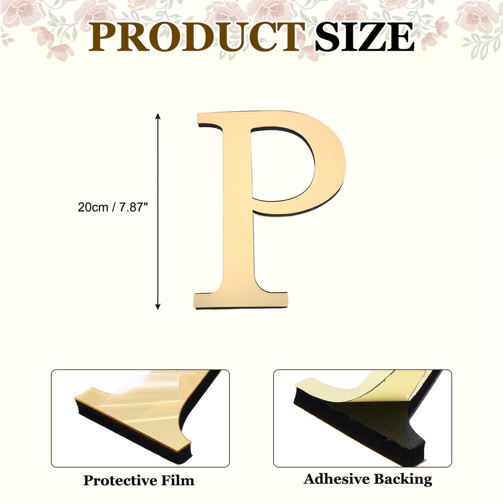 20cm 3D Mirror Acrylic Wall Sticker 26 English Letters Wall Sticker Decals Self-Adhesive Wall Art Mural Home Party Light Gold