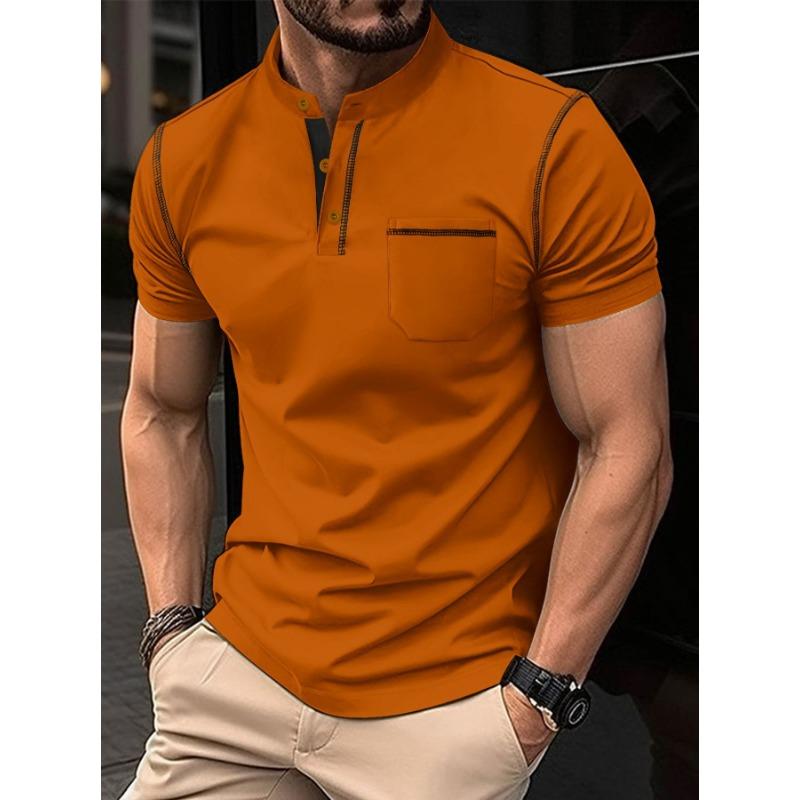 Summer Polo Shirt with Stand Up Collar Pocket for Men's Sports Polo Shirt