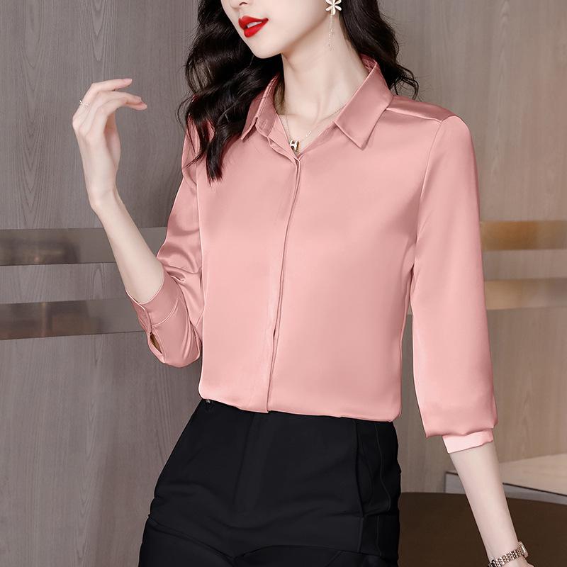 

Plus Size Heavyweight Mulberry Silk Long Sleeve Top - Korean Style Women s Shirt for Spring and Autumn L