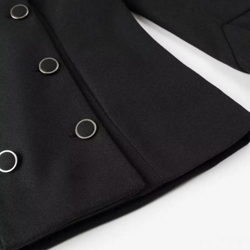 Black Jackets Long Flared Sleeves Women Slim Coats High Neck Style Spring Autumn Female Outerwear