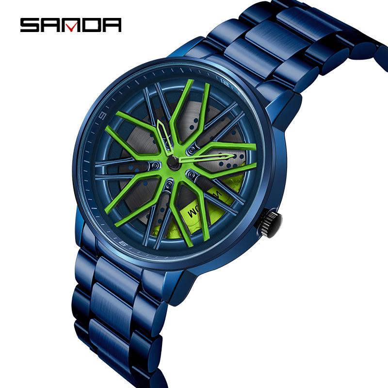 Sanda Men's Creative Wheel Quartz Watch - Trendy Rotating Waterproof Wristwatch