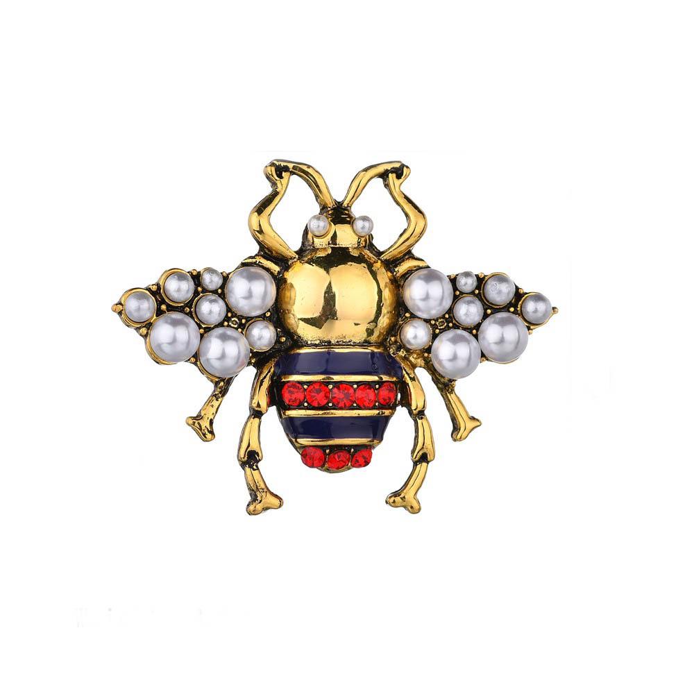 Popular Retro Bronze Pearl Bee Brooch Lapel Pin Jewelry Accessory