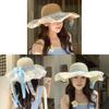 Summer Women Blue Lace Butterfly Bow Sun Hat With Wide Brim For Beach And Vacation