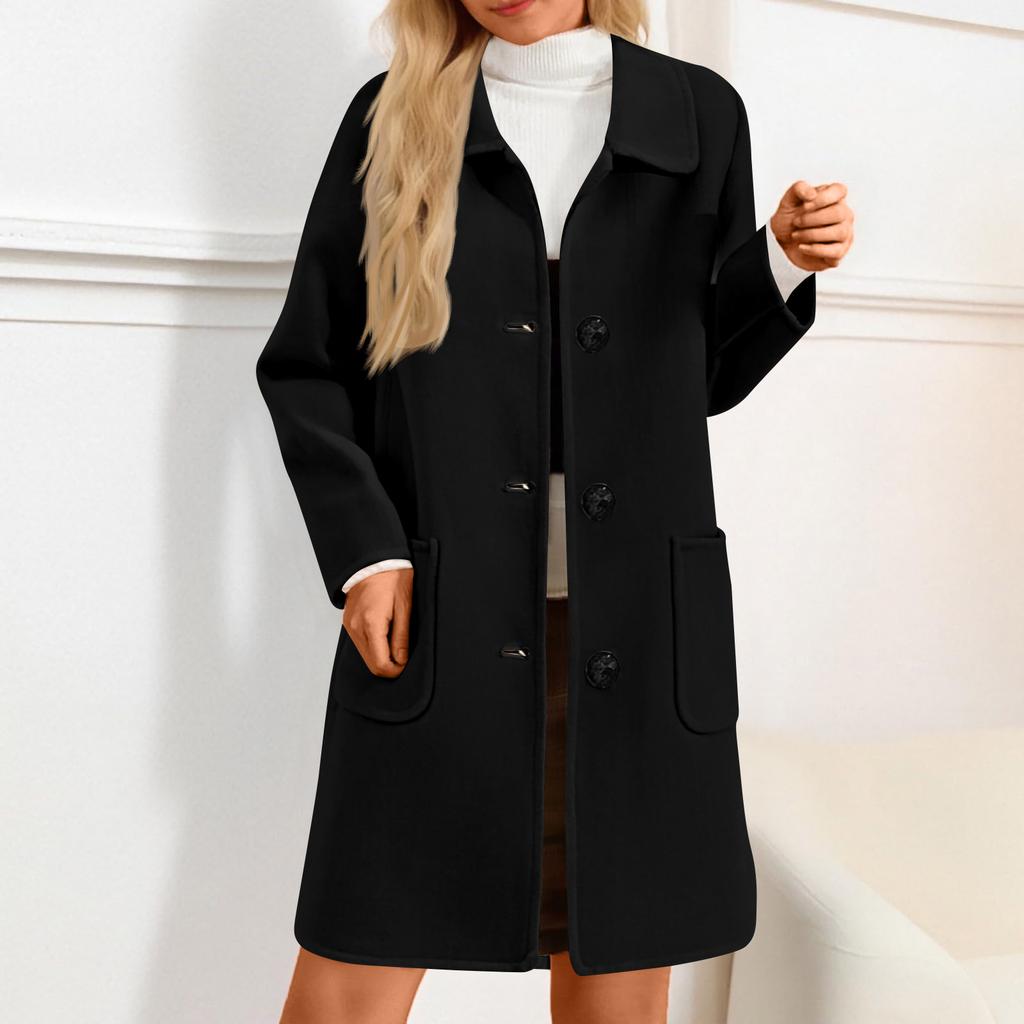 Womens Solid Color Jacket Casual Loose Fit Button Coats Button Up Long Sleeve Outerwear With Pocket, Hooded Overcoat
