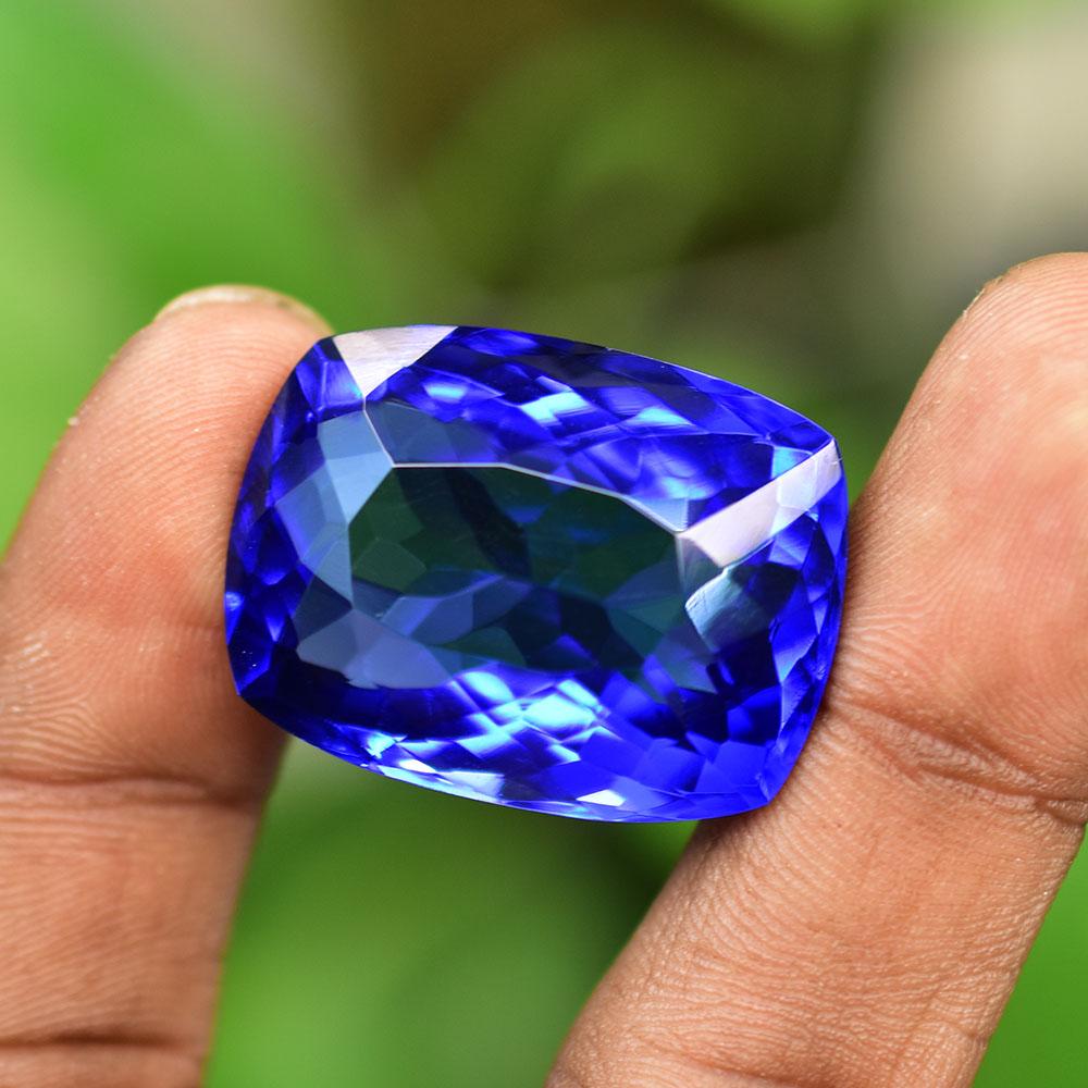 Lab-Created Blue Tanzanite Loose Gemstone Tanzanian 59 Ct Cushion Cut for Jewelry Making and Crafts