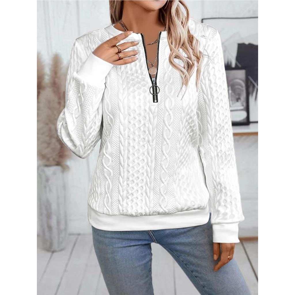 Ladies, Casual, Collar Zipper, Long Sleeved Hoodie, Women's Clothing, T-shirt