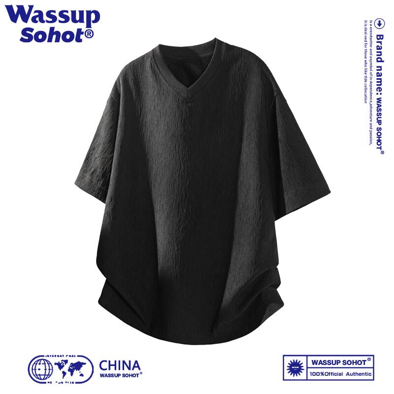 Wassup Sohot Men s V-Neck Textured T-Shirt M