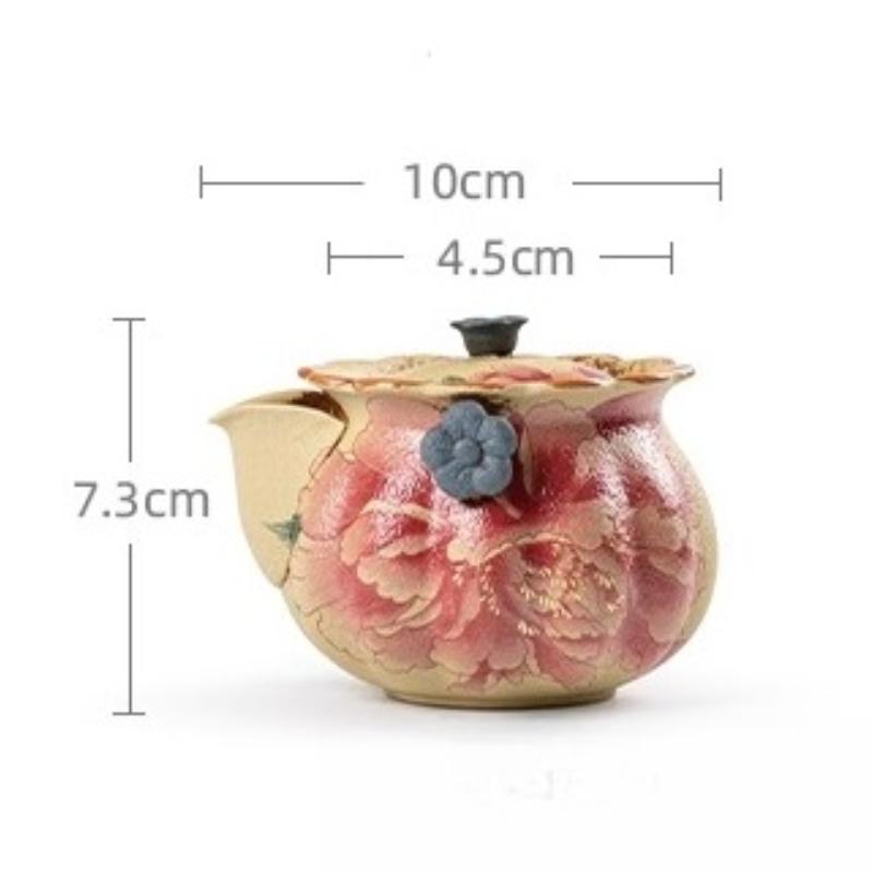 Red Teapot Ceramic Old Retro Style Peony Household High-end Single-person Hand-held Pot Small Tea Maker