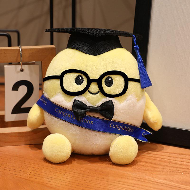 Graduation Plush Doll with Cap & Glasses - Cute Egg Doctor Cushion, Perfect Student Gift