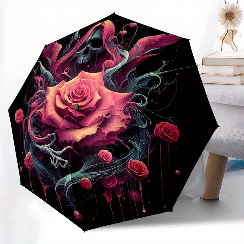 1pc Gothic Rose Automatic Opening and Closing Umbrella, Lightweight 3-Fold, With Cute Cartoon Characters, Suitable for Home, Outdoor and Daily Us