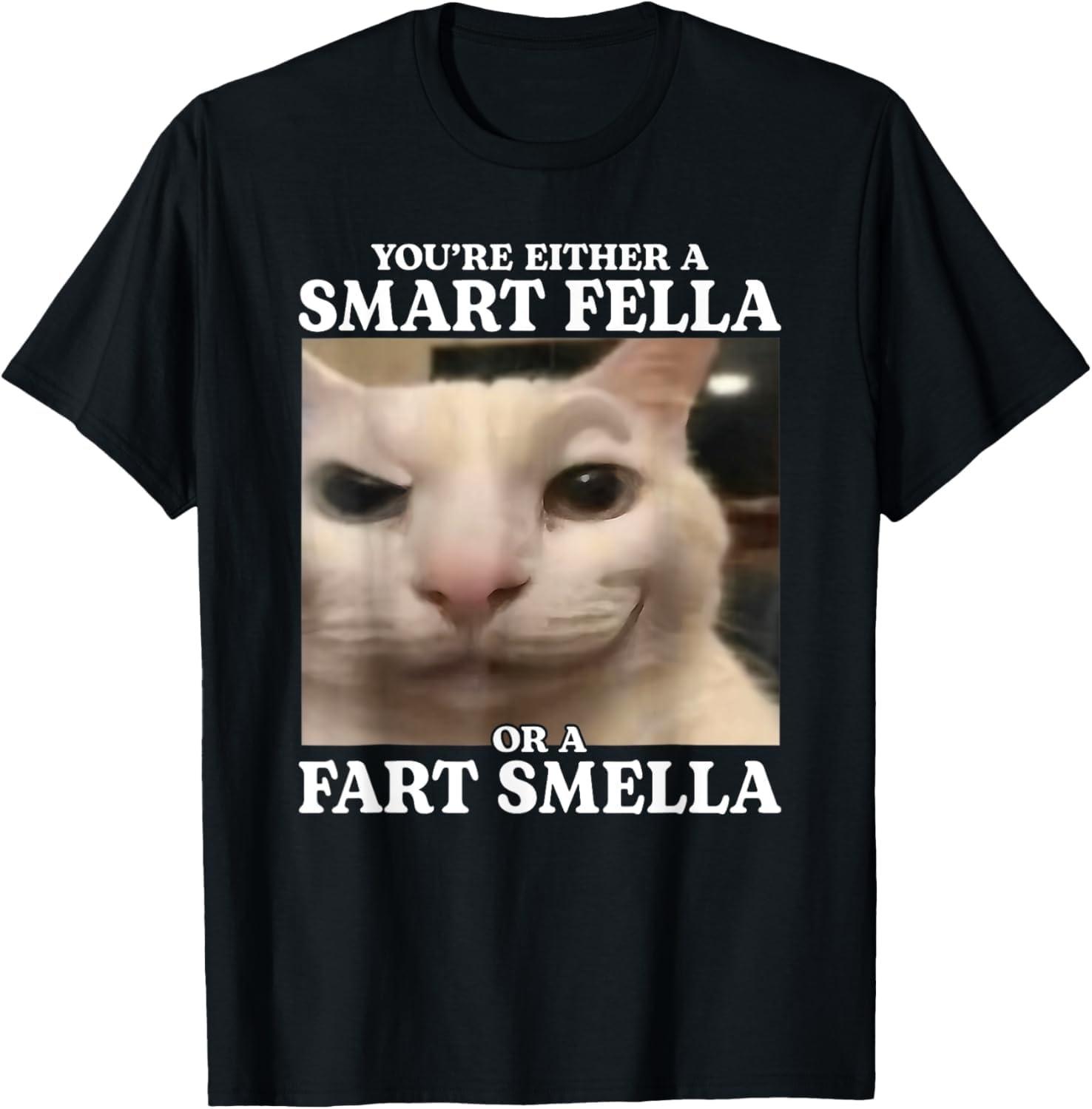 LUjiu Youre Either a Smart Fella or a Fart Smella Funny Cat Meme T-Shirt XXXXXL чёрный