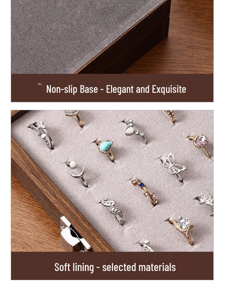 Compact Walnut Jewelry Box for Earrings, Rings, Necklaces, and Bracelets - with Lid and Display Case