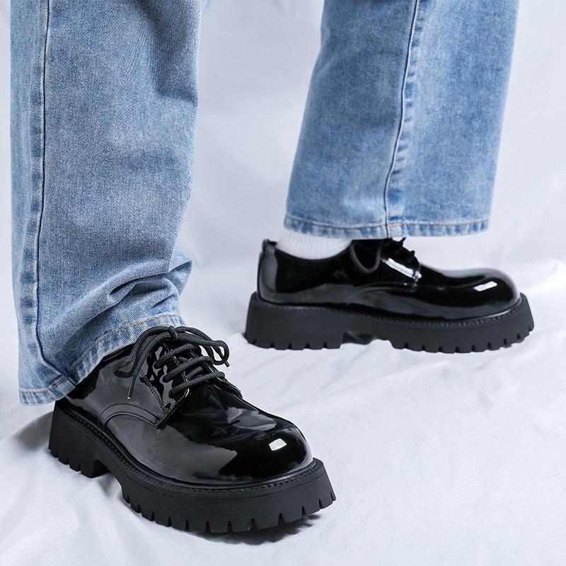 Leather shoes men's trendy shoes 2024 autumn new thick-soled big head Derby shoes black height increase versatile casual 9267-R