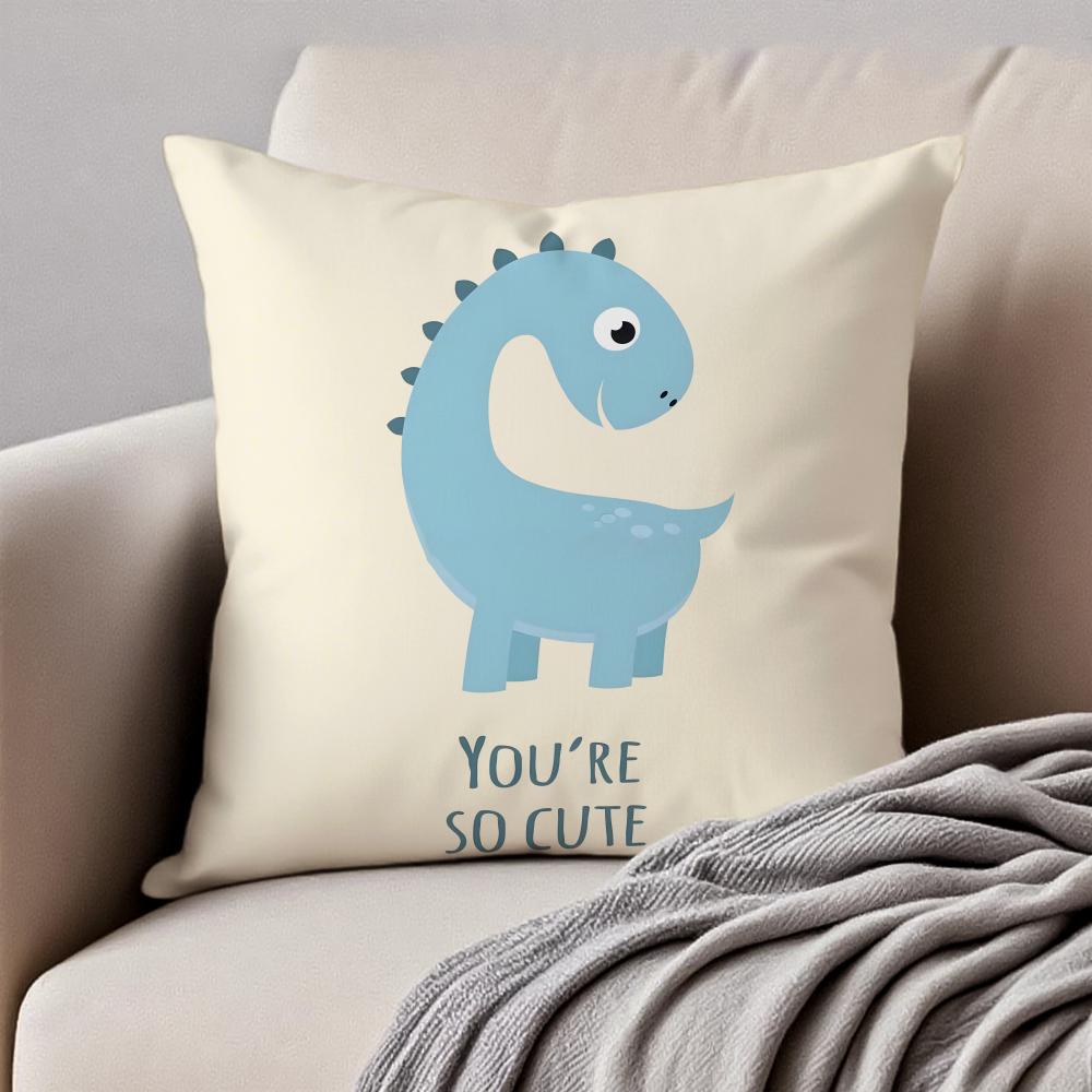 Cute Funny Art Dinosaur Cushion Cover Pillowcase Anti-Dustmite Invisible Zipper Short Plush Sofa Cushion