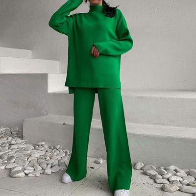 Women's 2 Piece Sweater Set High Neck Knitted Long Sleeve Pullover Tops Wide Leg Pants Lounge Matching Sets Fall Winter Outfits Sweatsuit for Women