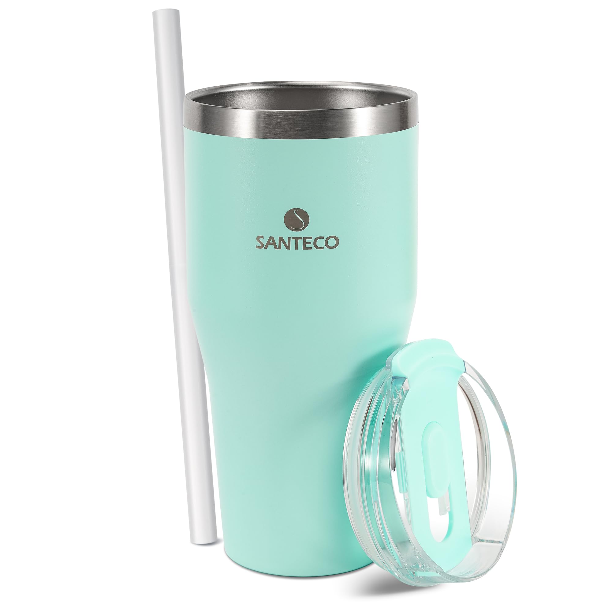 

SANTECO ESCAPE with Lid and Large Keeps Drinks Hot or Stainless Vacuum Wide Mouth Green Tumbler, 590ml, Straw, Capacity, Cold, Stylish, 18/8 Steel, зелёный