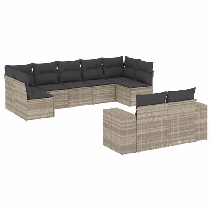 VidaXL Salon de Jardin avec Coussins 9 pcs, Canapés de Patio, Ensemble de Meubles, Mobilier de Terrasse Exterieur, Gris 3223021
