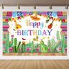 May 5th Mexican Festival Cactus Themed Banner Backdrop Colorful Flags Children Party Birthday Decoration Photography Backdrop