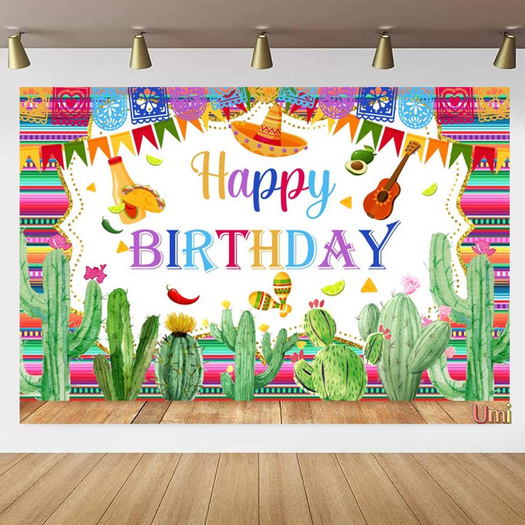 May 5th Mexican Festival Cactus Themed Banner Backdrop Colorful Flags Children Party Birthday Decoration Photography Backdrop