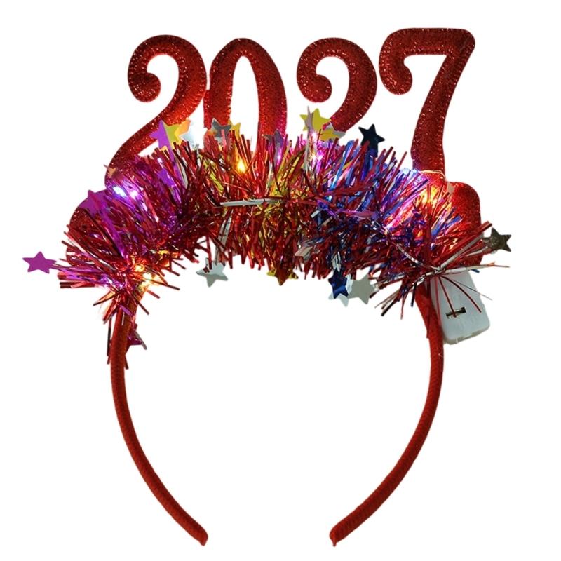 Bentiță Anul Nou 2027 Accesoriu de Păr Festiv pentru Petreceri de Crăciun cu Detaliu Cifra Strălucitoare și Ornamente cu Stele Mici