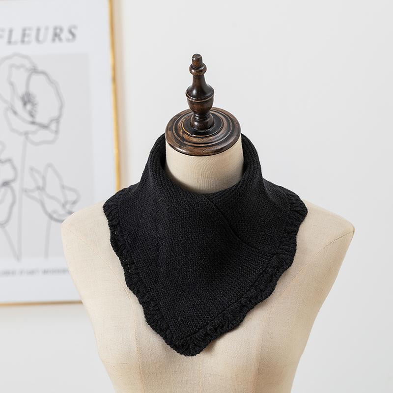 Woman Knitted Ring Scarf Detachable Collar Winter Warm Turtleneck Neck Cover Korean Triangle Scarf Solid Color Muffler 29*26Cm