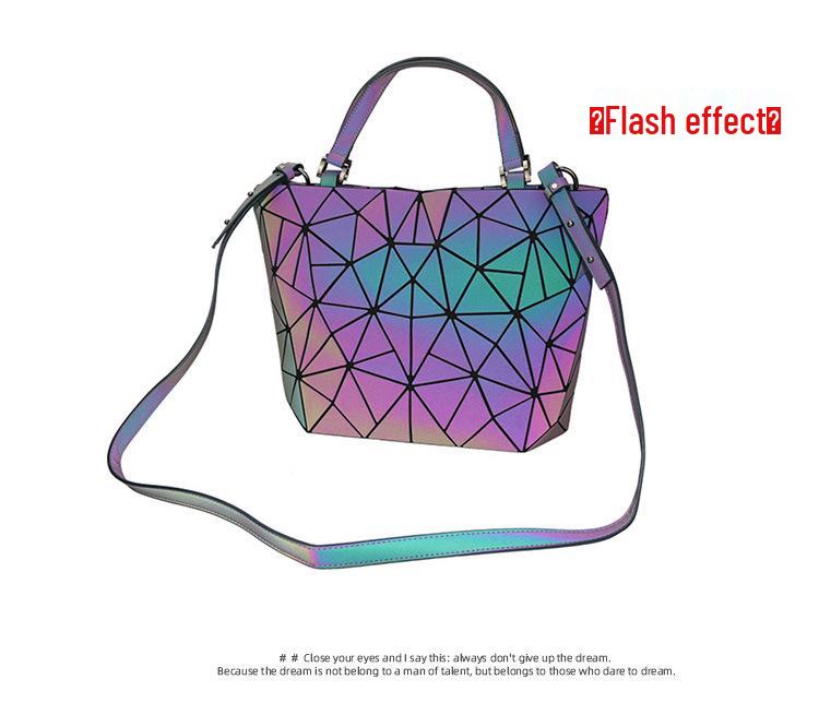 Set di Borse di Lusso Luminose Geometriche a Rombo da Donna - Secchiello in PU con Motivo a Diamante, Borse a Spalla e a Tracolla con Catena