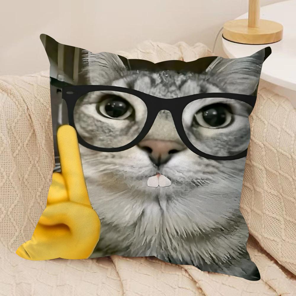 Speechless Cat Funny Cute Cushion Cover Silky Short Plush Invisible Zipper Dustproof Sofa Pillow Case For Home Decor