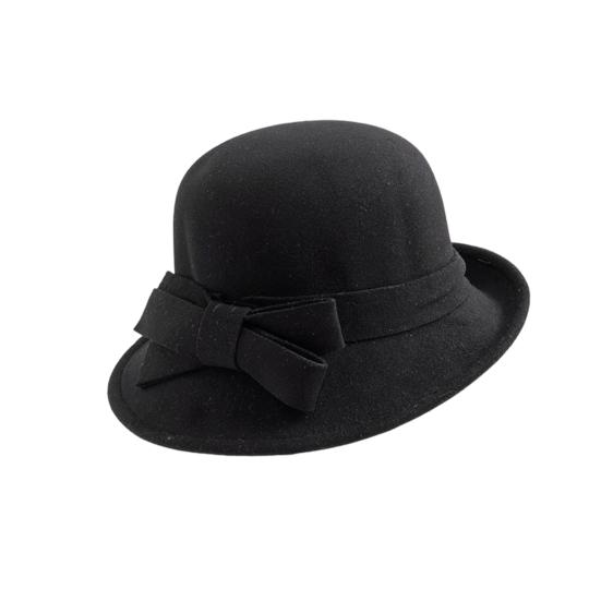 Ladies Wool Felt Bucket Hat Vintage Cloche Fedora Hat Female Bowler Hat with Bow Winter Wedding Church Jazz Cap
