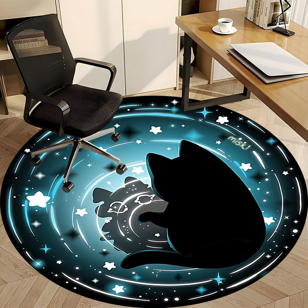 1 Stück Katze Galaxie Büro Runder Teppich, Unter Bürostühlen Schlafzimmer Wohnzimmer Heimdekoration, Raumdeko