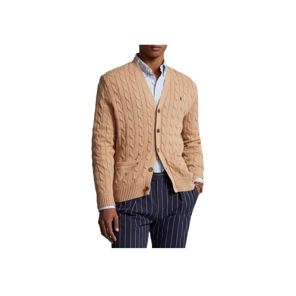Polo Ralph Lauren Solid Color V-Neck Casual Long Sleeve Knit Sweater Men sweater Camel MNPOSWE16821786-200