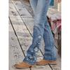 Jeans da donna slim vintage a vita alta ricamati