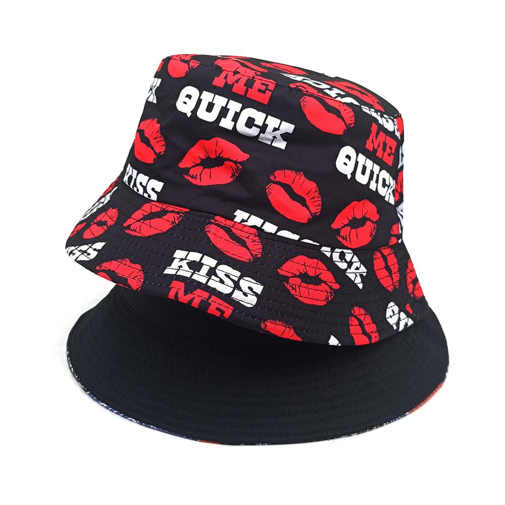 Spring/Summer Lips Print Hat Fashion Men’s Fashion Sun-proof Bucket Hat Unisex Fisherman Hat Women’s Reversible Basin Cap