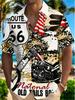 Printed Design - Not Textured] 2026 Summer New Arrival Men's Plus Size Shirt, Men's Casual Short Sleeve Beach Shirt, Route 66 Vintage Poster with