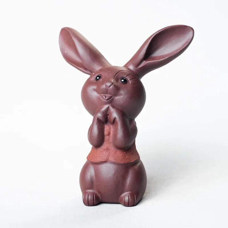

Yixing Purple Clay Tea Pet Rabbit Ornaments Handmade Mud Painted Animal Sculpture Tea Set Decoration Desktop Decore Crafts