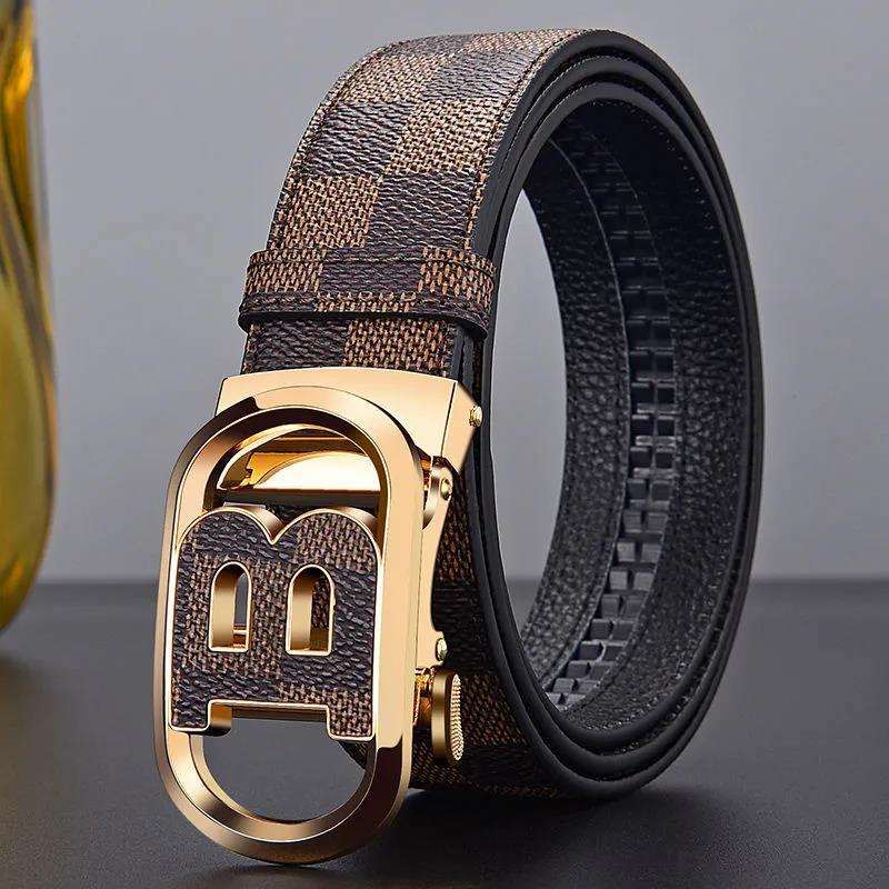 Men's Genuine Leather Automatic Buckle Belt - Korean Style, Trendy, High-grade, Fashionable Waistband for Middle-aged and Young