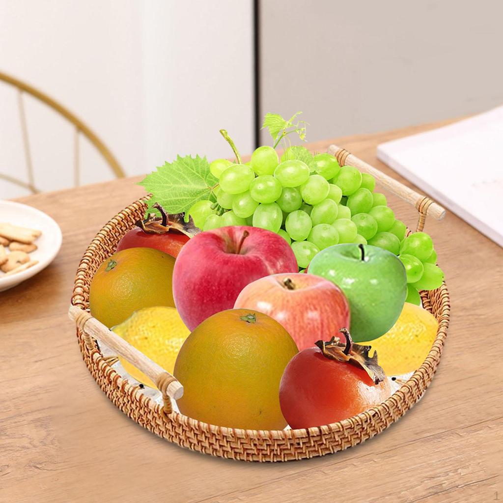 Rattan Serviertablett Nachmittagstee Tabletts Schminktischplatte Multifunktional Obst Dessert Kuchen