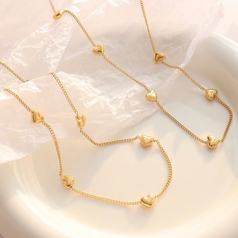 Korean Sweet Style Heart Necklace Set: Gold-Plated Titanium Steel Love Design for Women