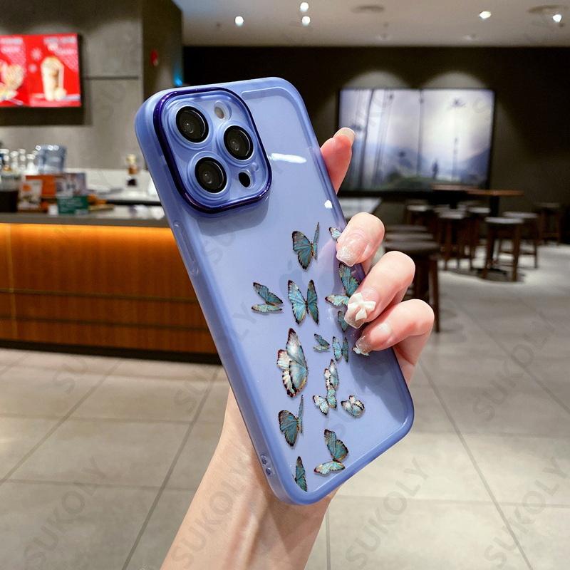 For iPhone 12 13 14 15 Pro Max Case Butterfly Pattern ShockProof Silicone Transparent Phone Cover For iPhone 15 14 13 Pro 12 11