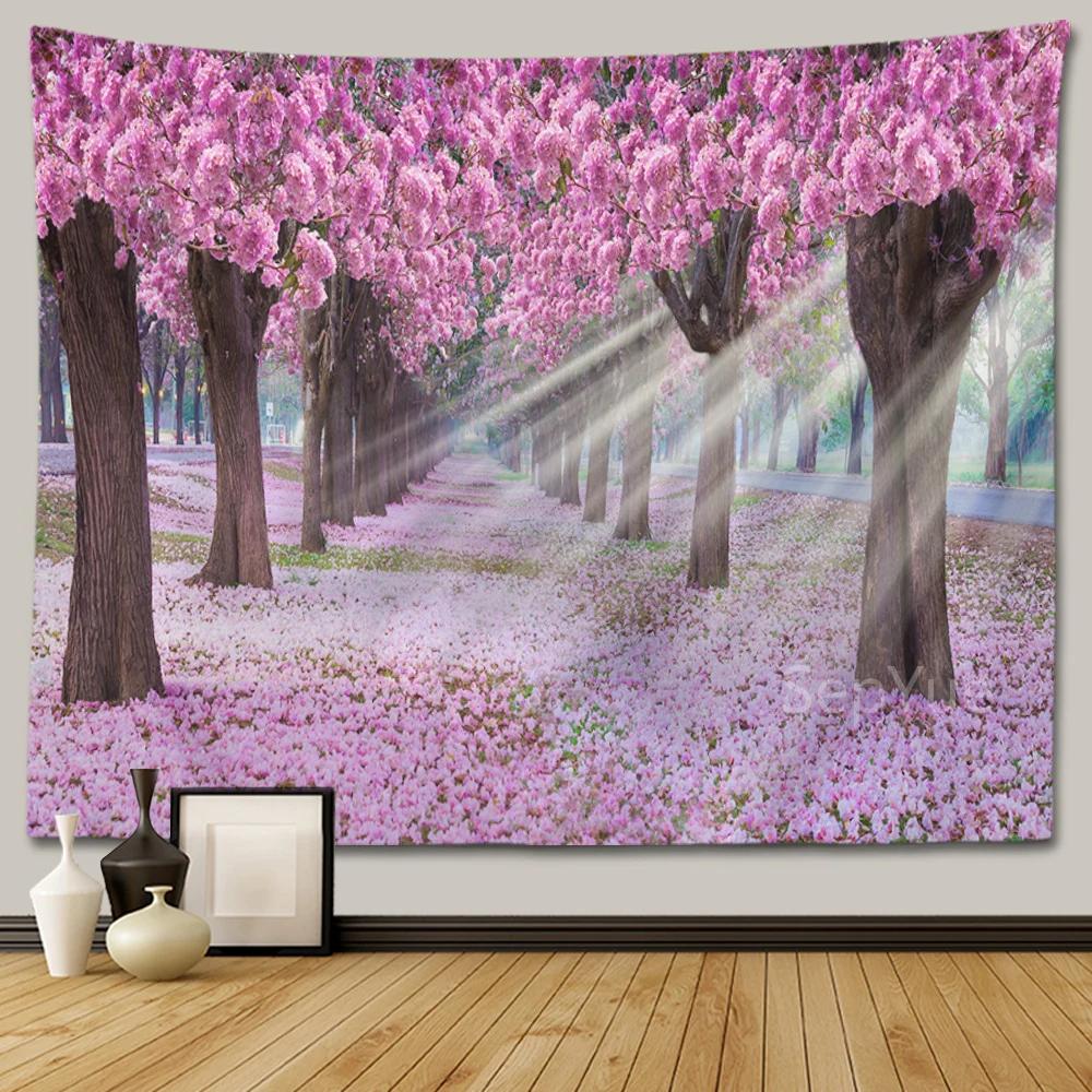 Cherry Blossom Decorative Wall Tapestry Home Decor Bedroom Landscape Large Fabric   Hanging Decoration  Murals