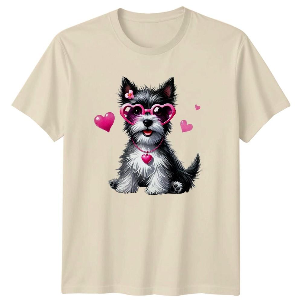 Cute Dog Wearing Heart Sunglasses Unisexs TShirt Terrier Dogs Pets