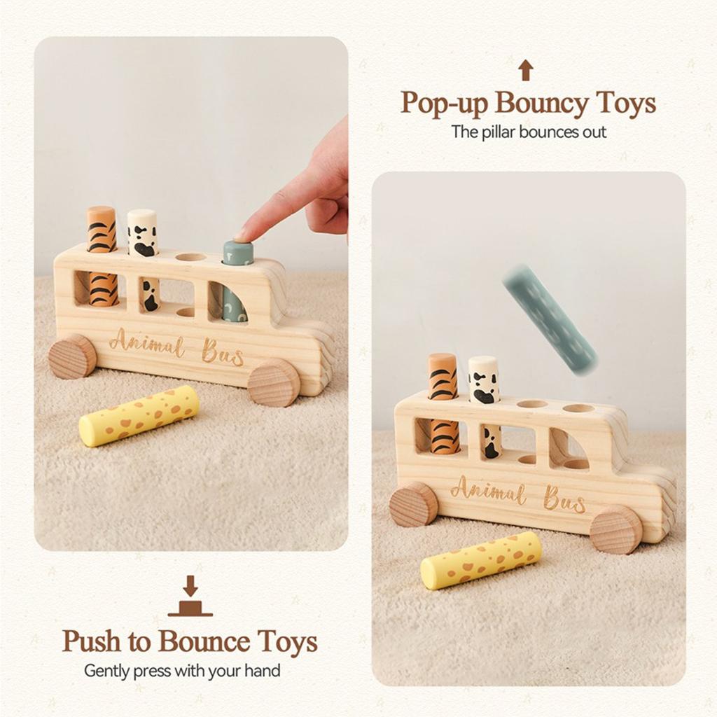 New Push Bouncing Block Toy Car For Children's Creative Wooden Finger Exercise Interactive Puzzle Toy Car