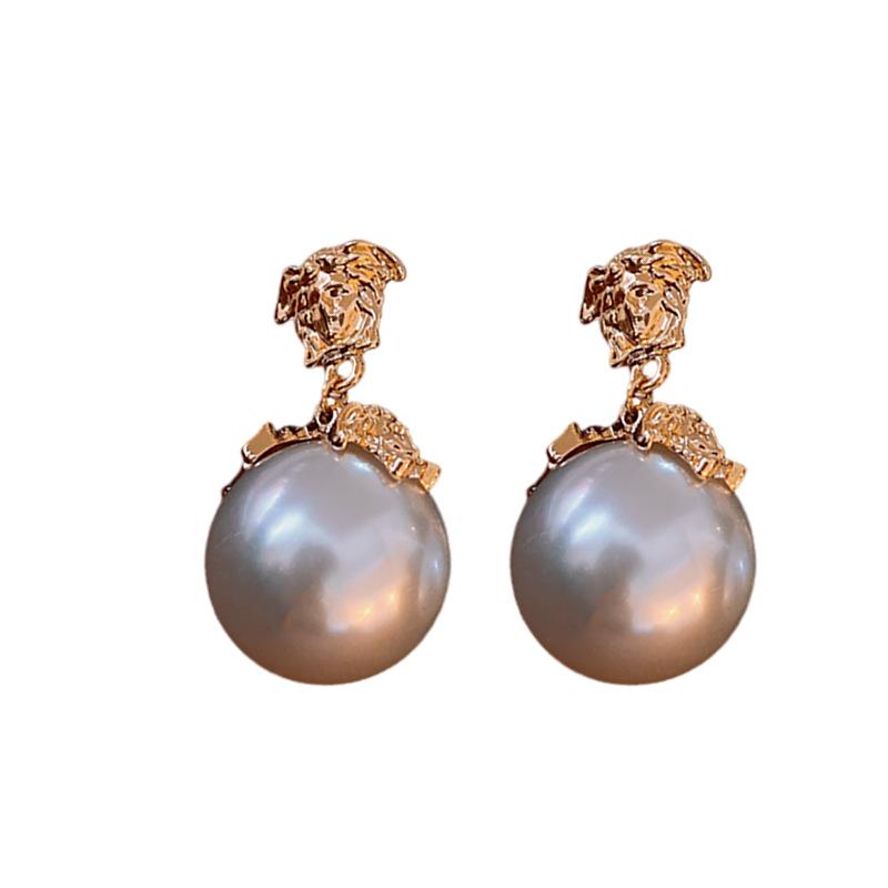 Vintage Französische Perlenporträt Sterling Silber Ohrstecker