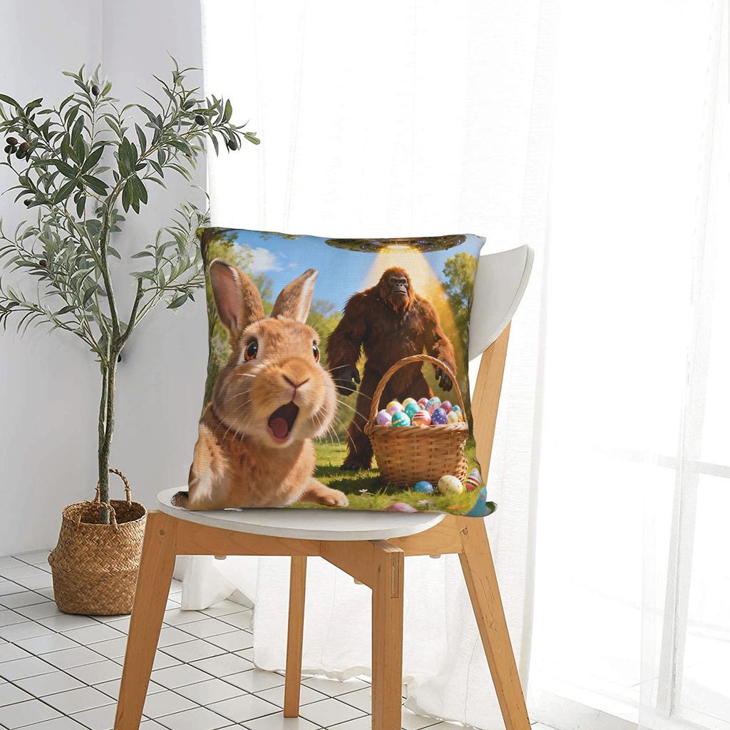 Easter Bunny Bigfoot Ufo Funny Selfie Pillow Cover Funny Pillow Case For Sofa Bedroom Home Decor Graphic Pillowcases Present