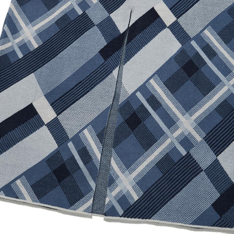 Kirsh Check Pattern Knit Long Skirt [Blue]