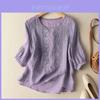 Embroidered Cotton Linen Short Sleeve T Shirt For Women Spring Casual Comfort
