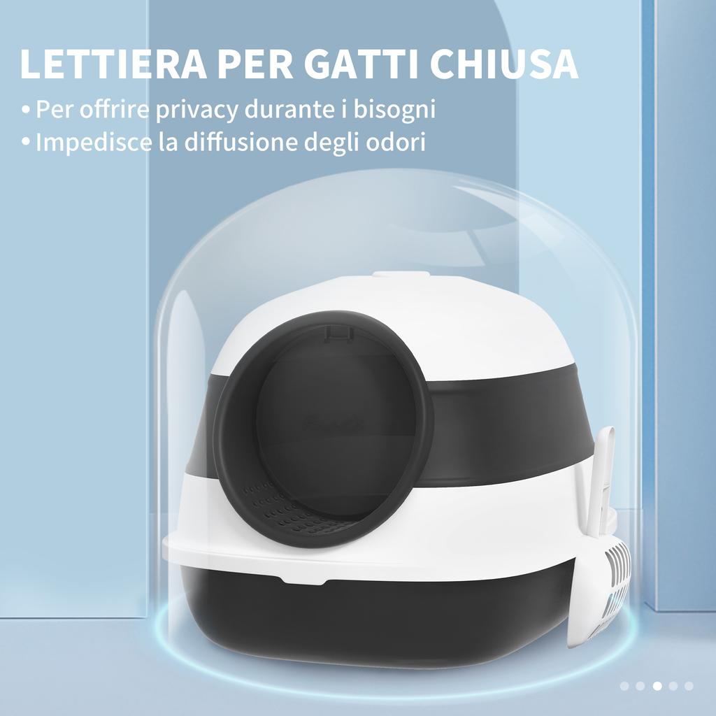 Closed Cat Litter Box with Lid, Scoop and Deodorizer, Foldable Design, 52x41x38 cm, White and Black