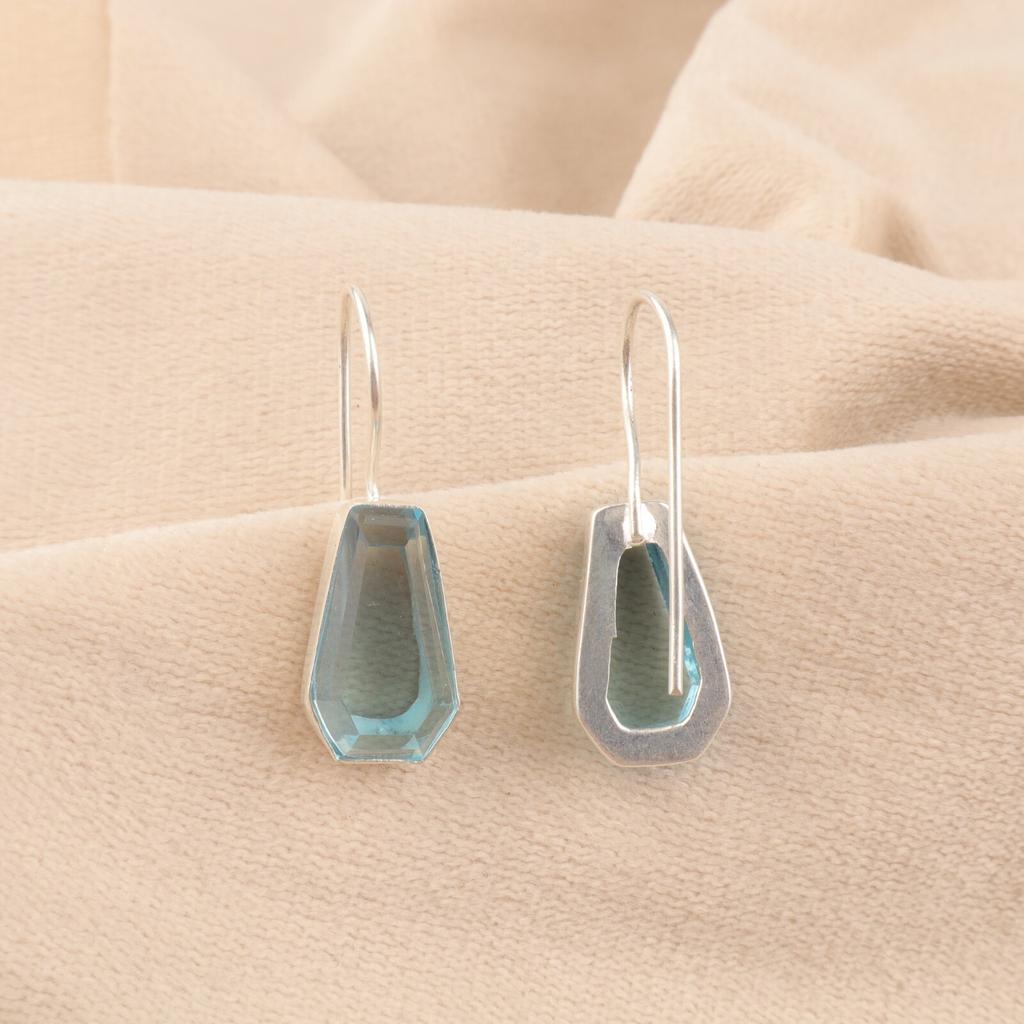 Sky Blue Topaz Gemstone 925 Sterling Silver Jewelry Handmade Hoop Earrings 1.26" EE-138-11