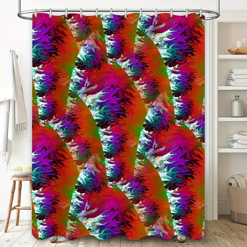 Abstract Colorful Shower Curtain with Vibrant Floral Print Waterproof Polyester Fabric Modern Home Decor for Bathroom
