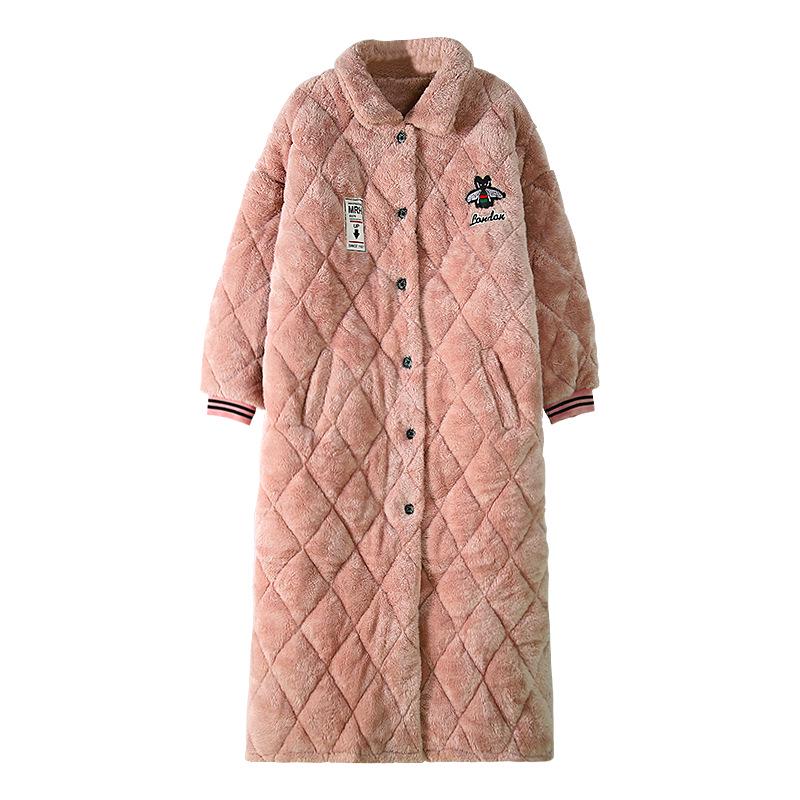 

Женский длинный стеганый флисовый халат с капюшоном - Толстый, теплый и на пуговицах для осени/зимы Size XXL